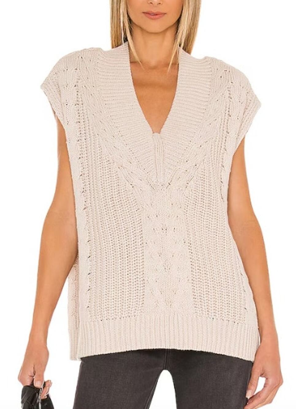 Pistola Revolve Dove Kiran V-Neck Pullover Cable Knit Vest Sweater Size M